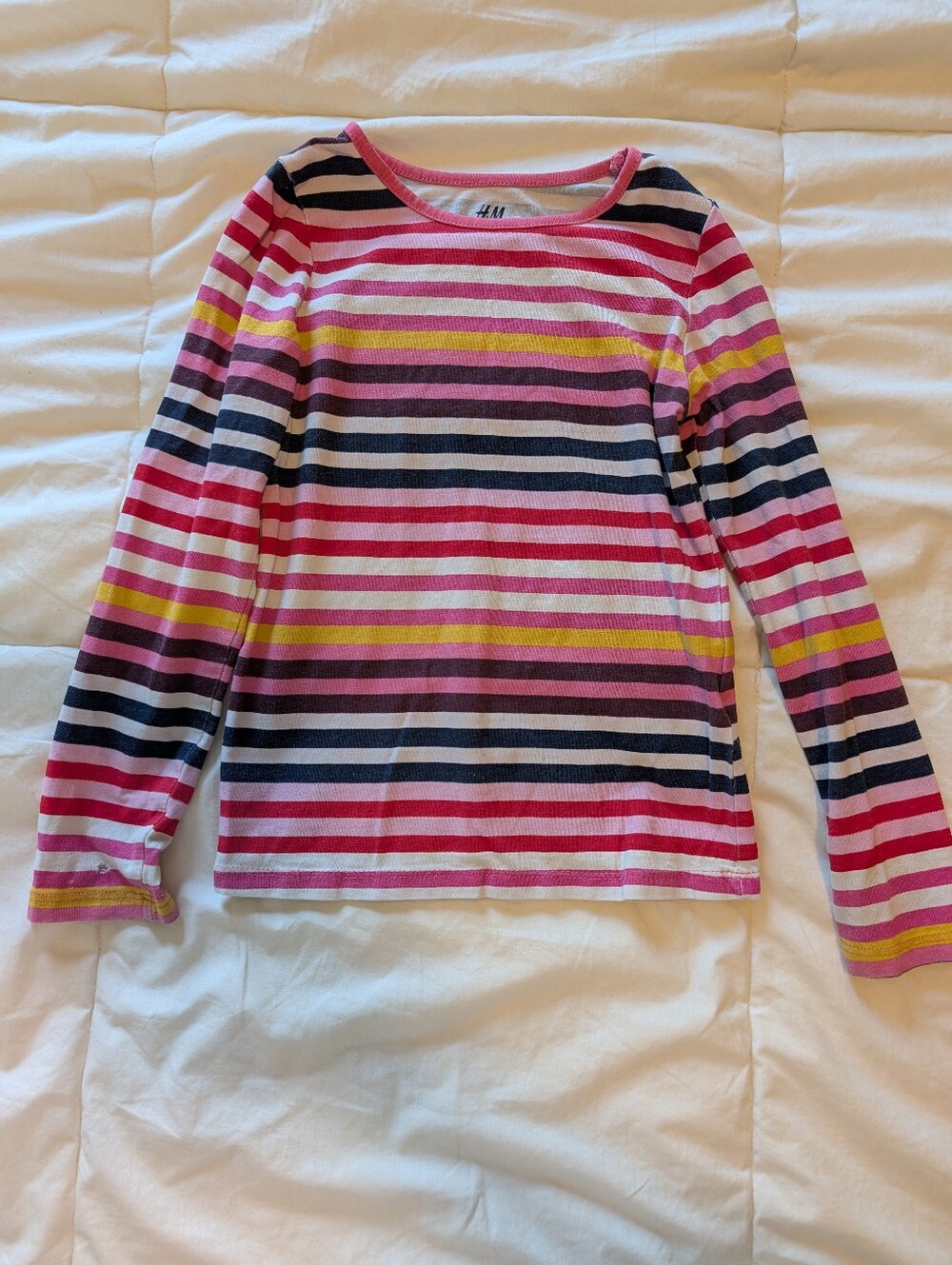 H&M Kids Long Sleeve Striped Tee - Pink, Navy, Yellow & White US 4-6